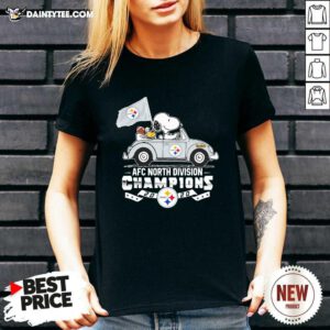 Snoopy And Woodstock Drive AFC North Division Champions 2020 Steelers V-neck - Design By Daintytee.com