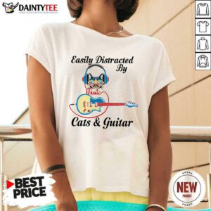 Easily Distracted By Music Cats And Guitar V-neck- Design By Daintytee.com