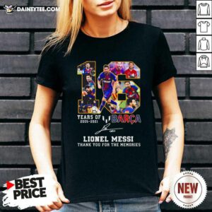 16 Years Of 2005 2021 Barca Lionel Messi Thank You For The Memories Signature V-neck- Design By Daintytee.com