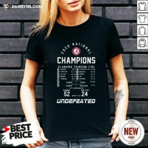2020 National Champions Alabama Crimson Tide 52 24 Ohio State Undefeated V-neck- Design By Daintytee.com