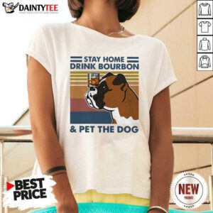 Bulldog Stay Home Drink Bourbon And Pet The Dog Vintage 2021 V-neck- Design By Daintytee.com