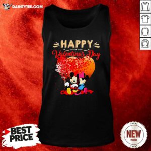 Mickey And Minnie Mouse Happy Valentines Day Heart Tank Top- Design By Daintytee.com