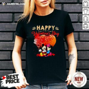 Mickey And Minnie Mouse Happy Valentines Day Heart V-neck- Design By Daintytee.com