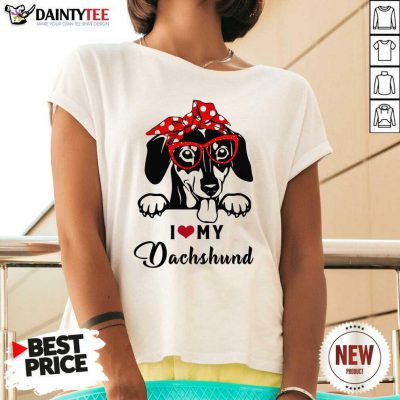 I Love My Dog Dachshund V-neck- Design By Daintytee.com