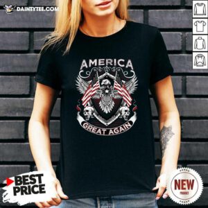 America Great Again Eagle American Flag Skull V-neck- Design By Daintytee.com