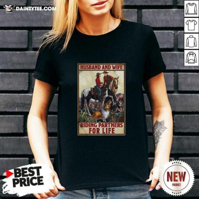 Husband And Wife Riding Partners For Life Cowgirl V-neck- Design By Daintytee.com