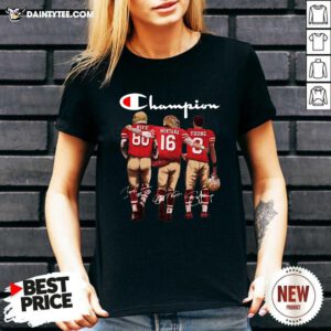 San Francisco 49ers Rice Montana And Young Champion Signatures V-neck- Design By Daintytee.com