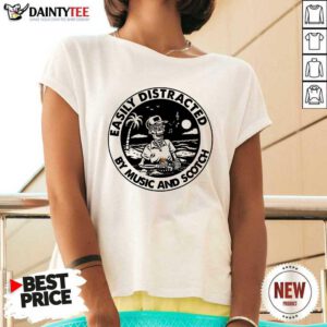 Skeleton Easily Distracted By Music And Scotch V-neck- Design By Daintytee.com