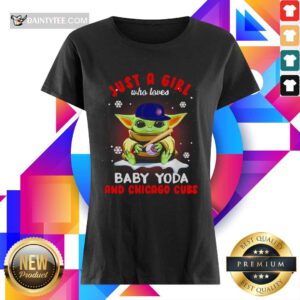 Just A Girl Who Loves Baby Yoda Wear Hat Chicago Cubs V-neck- Design By Daintytee.com