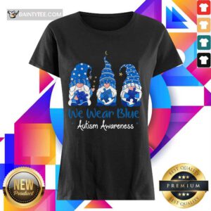 Awesome 3 Gnomes Holding Blue Puzzle Awareness Ladies Tee