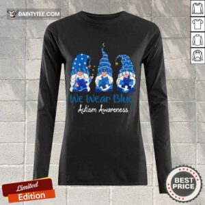 Awesome 3 Gnomes Holding Blue Puzzle Awareness Long-sleeved