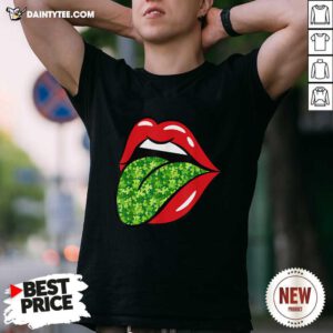 Red Lips Shamrock Tongue St Patrick’s Day Green Saint Pattys Shirt- Design By Daintytee.com