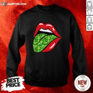 Red Lips Shamrock Tongue St Patrick’s Day Green Saint Pattys Sweatshirt- Design By Daintytee.com