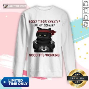 Nice Black Cat Sore Tired Sweaty Breath Good Working 2 Long-sleeved