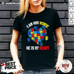 Autism I Am His Voice He Is My Heart V-neck- Design By Daintytee.com