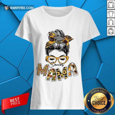 Awesome Sunflower Senior Mama Girl Bun Hair Glasses Ladies Tee