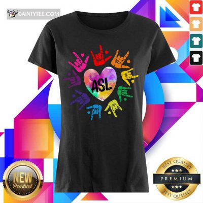 Funny Asl Love Hands Watercolor Ladies Tee