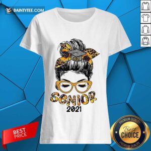 Funny Sunflower Senior 2021 Girl Bun Hair Glasses Ladies Tee
