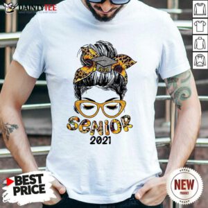 Funny Sunflower Senior 2021 Girl Bun Hair Glasses Shirt