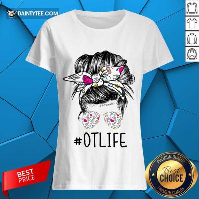 Happy Occupational Therapist Girl Bun Hair Glasses Ladies Tee