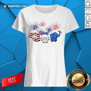 Elephants American Flag Firework Ladies Tee