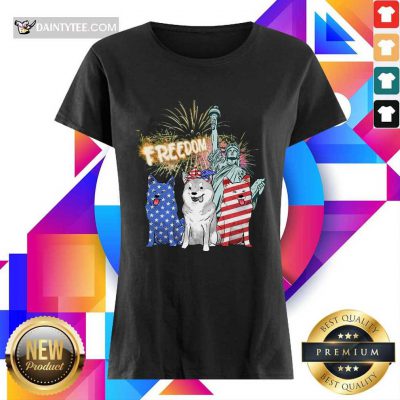 Freedom Shiba Inu Statue Of Liberty USA Flag Ladies Tee