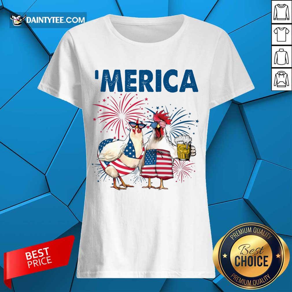 Chicken Drinking Beer 'Merica Independence Day Ladies Tee Chicken Drinking Beer 'Merica Independence Day Ladies Tee