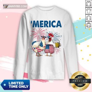 Chicken Drinking Beer 'Merica Independence Day Long-sleeved