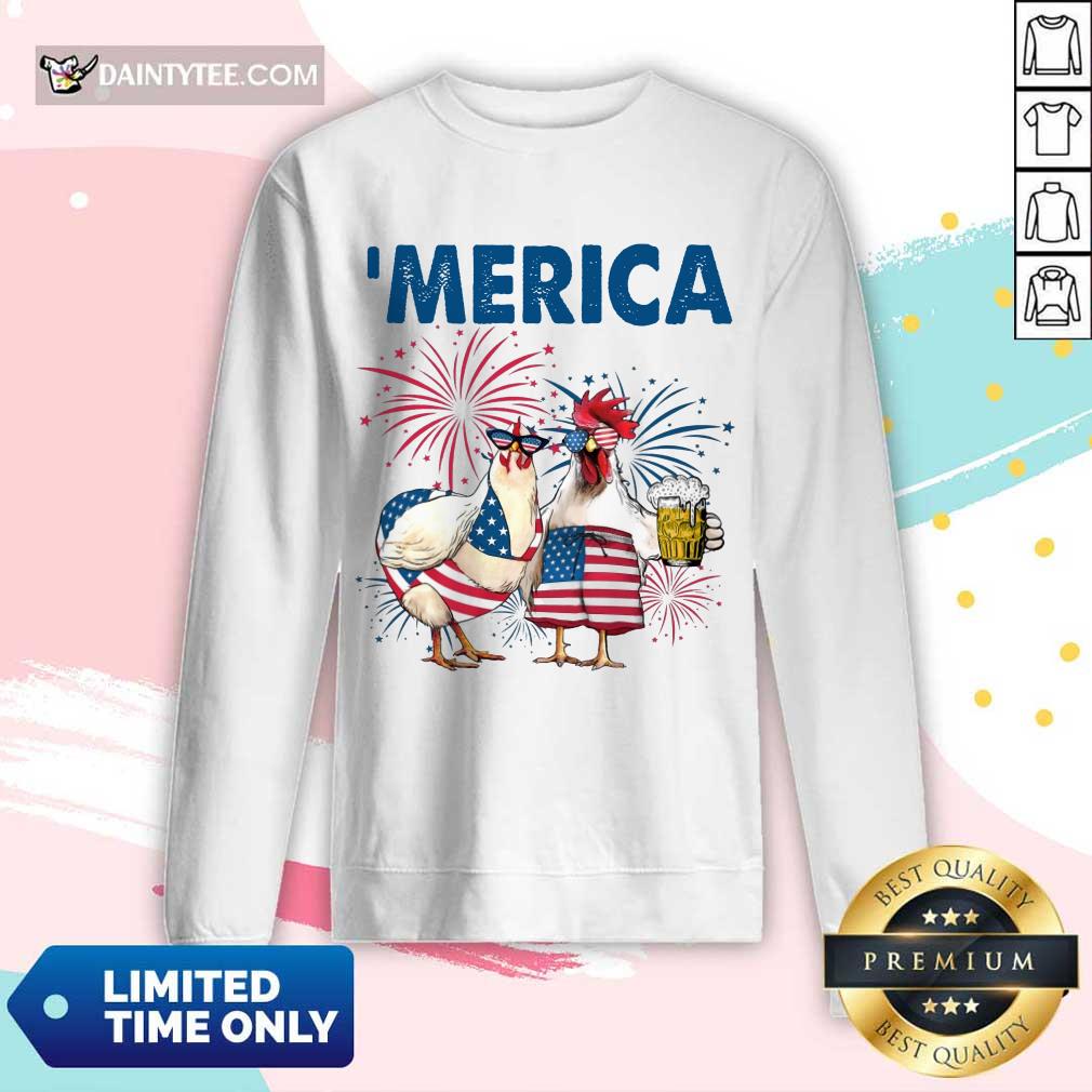 Chicken Drinking Beer 'Merica Independence Day Long-sleeved Chicken Drinking Beer 'Merica Independence Day Long-sleeved