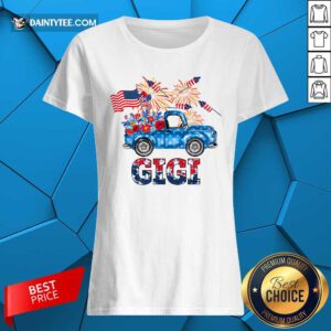 Gigi Flower Pickup Truck American Flag 4th Of July Ladies Tee