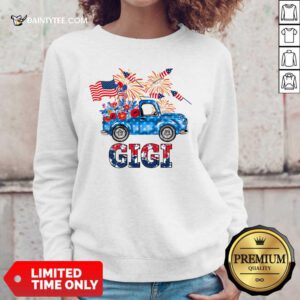 Gigi Flower Pickup Truck American Flag 4th Of July Sweater