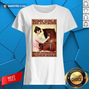 Girl With Vinyl Records And Wine Poster Ladies Tee