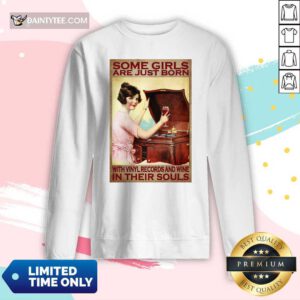 Girl With Vinyl Records And Wine Poster Long-sleeved