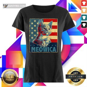 Cat Meowica American Flag 4th Of July Ladies Tee