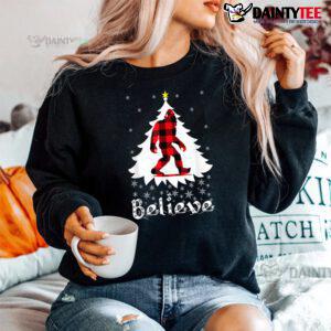 Bigfoot Santa Christmas Funny Quote Believe Red Plaid Shirt