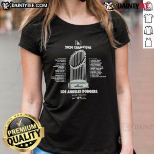 Ladies tee featuring 'Awesome Los Angeles Dodgers Blue Heaven 2024 Champions' design for passionate fans.