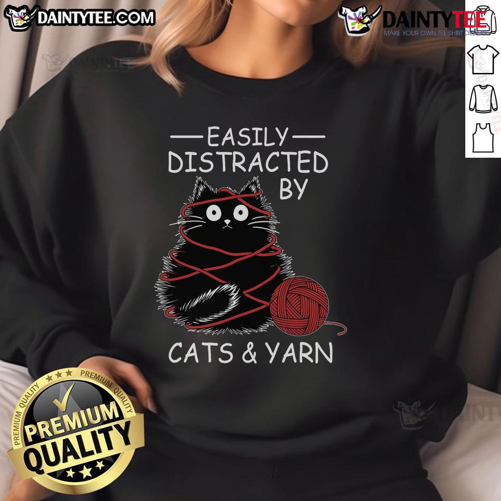 Cute kitten lover sweatshirt featuring a playful design of cats and yarn, perfect for crochet enthusiasts who easily get distracted.