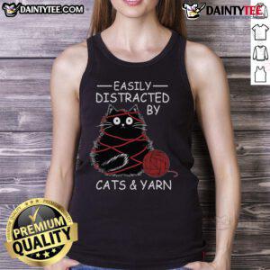 Alt Text: Cute kitten lover wearing a crochet tank top, easily distracted by cats and yarn, showcasing playful feline theme.