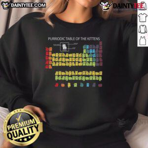 Adorable Cute Purriodic Table of the Kittens sweatshirt featuring playful kitten graphics in vibrant colors.