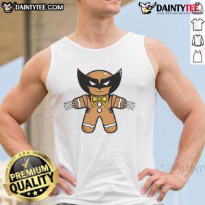 Cute Wolverine Gingerbread Wolvy tank top featuring a festive design perfect for holiday celebrations.