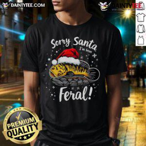 Funny Northern Snakehead 'Sorry Santa, Ive Been Feral' Christmas T-Shirt design featuring a playful fish graphic.