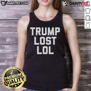 Funny Trump Lost LOL tank top featuring a humorous graphic design, perfect for political satire fans and casual wear.