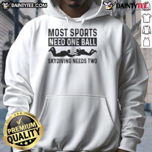 Skydiver in a hoodie with 'One Ball' design, showcasing paragliding spirit and adventure in the sky.