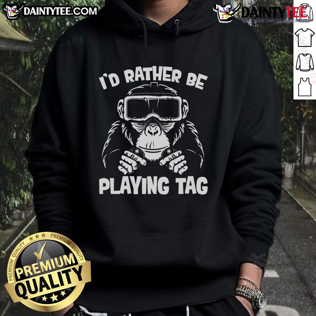 Funny gorilla wearing a VR headset, gaming in a hoodie, perfect for gamers and meme lovers.