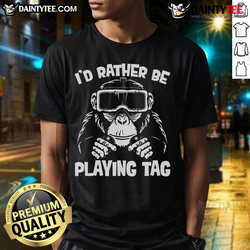 Funny Gorilla Gaming VR Gamer Meme T-Shirt featuring a playful gorilla character with VR headset, perfect for gamers.