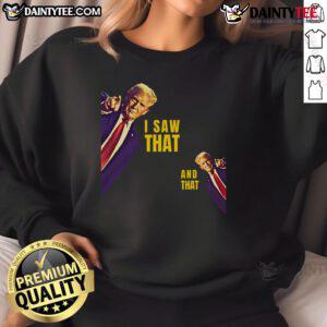 Funny 'I Saw That Jesus' meme featuring Barron Trump on a sweatshirt, perfect for humor and political fans.