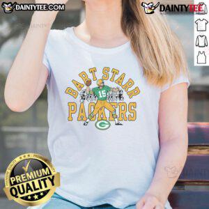 Good Packers Homage 15 The Starr Ladies Tee featuring a stylish design celebrating Green Bay Packers legends.