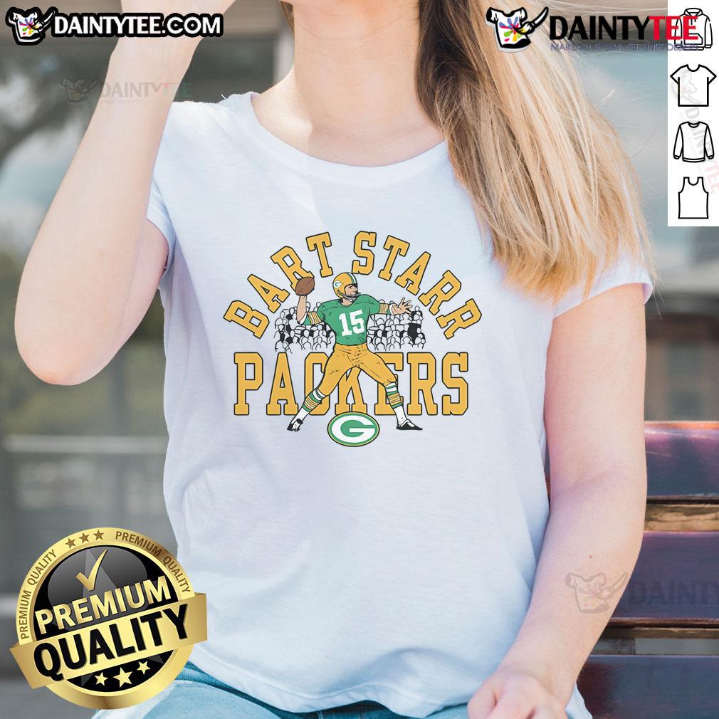 Good Packers Homage 15 The Starr Ladies Tee featuring a stylish design celebrating Green Bay Packers legends.
