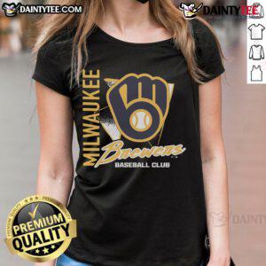 Awesome Milwaukee Brewers Side Arm Baseball Club ladies tee featuring stylish design and vibrant team colors.