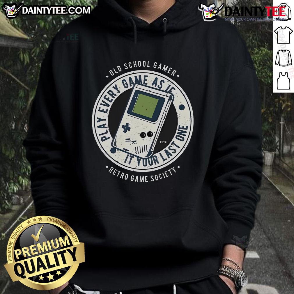 Awesome old school gamer in a retro hoodie, playing video games passionately as if each game is their last.